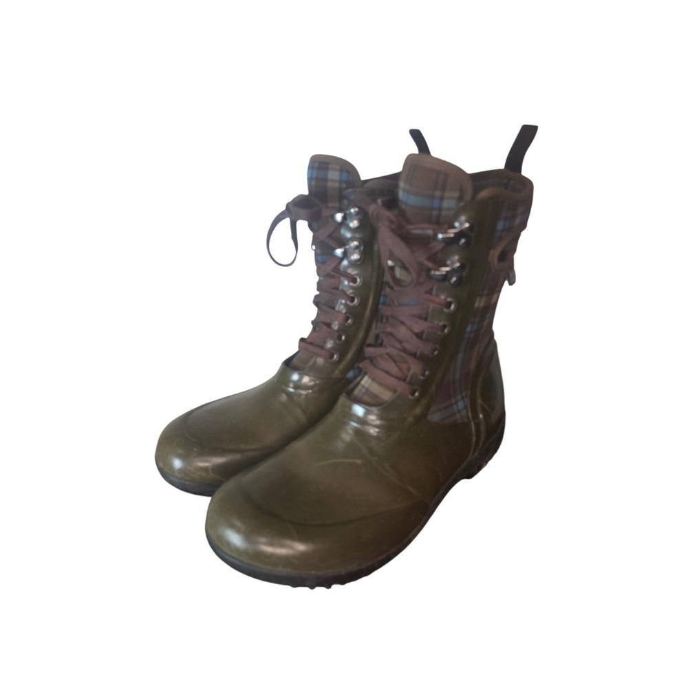 Bogs Sidney Plaid Rain Boots Womens 9 Green Waterproof Neo Tech Lite Lace